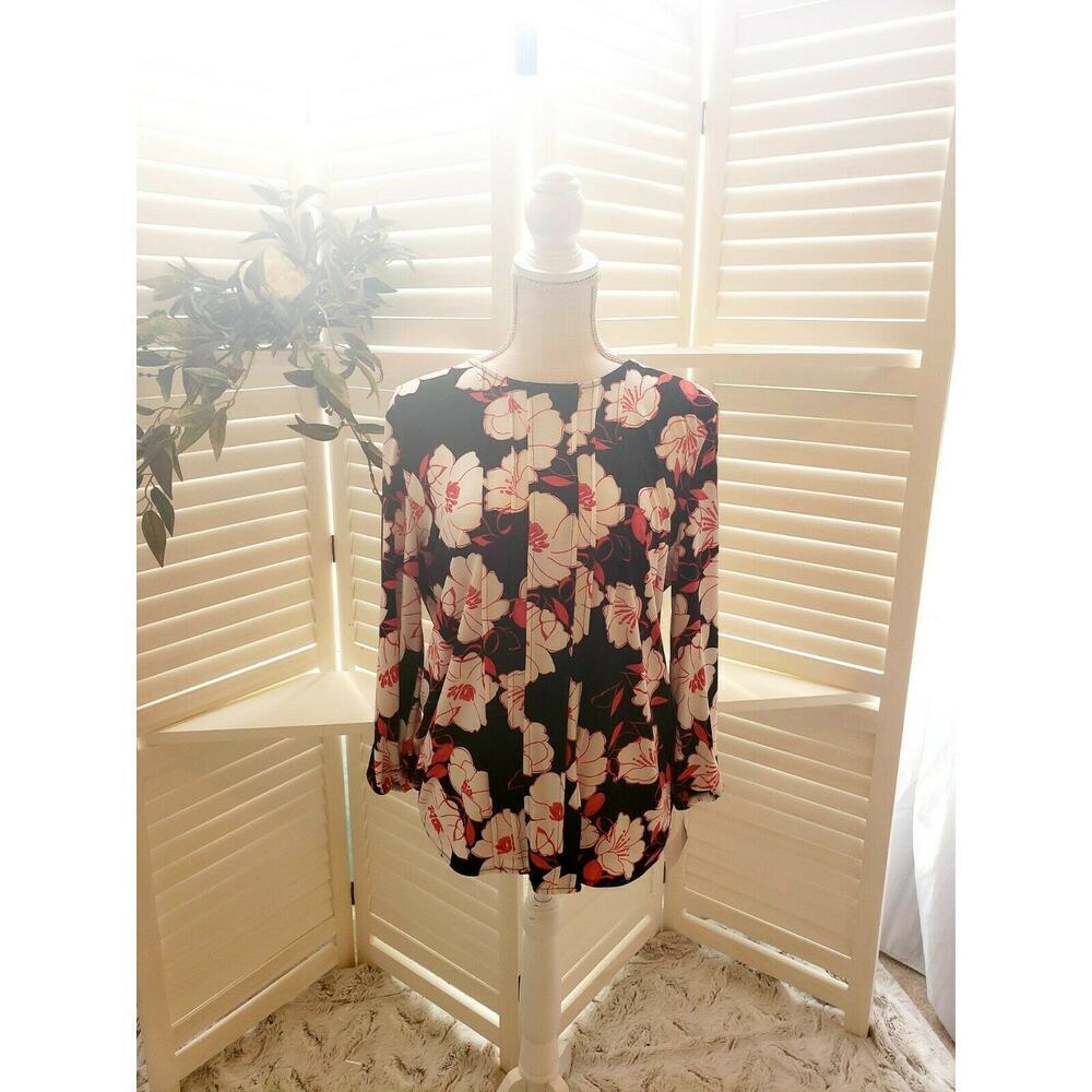 KARL LANGERFELD PARIS BLACK RED FLORAL BLOUSE MED
